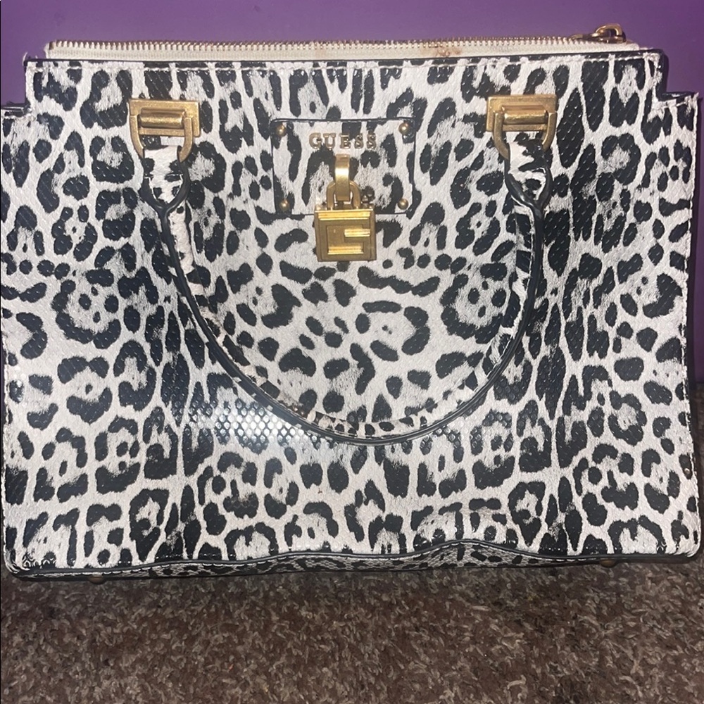 Guess Black and White tote bad with Animal Print